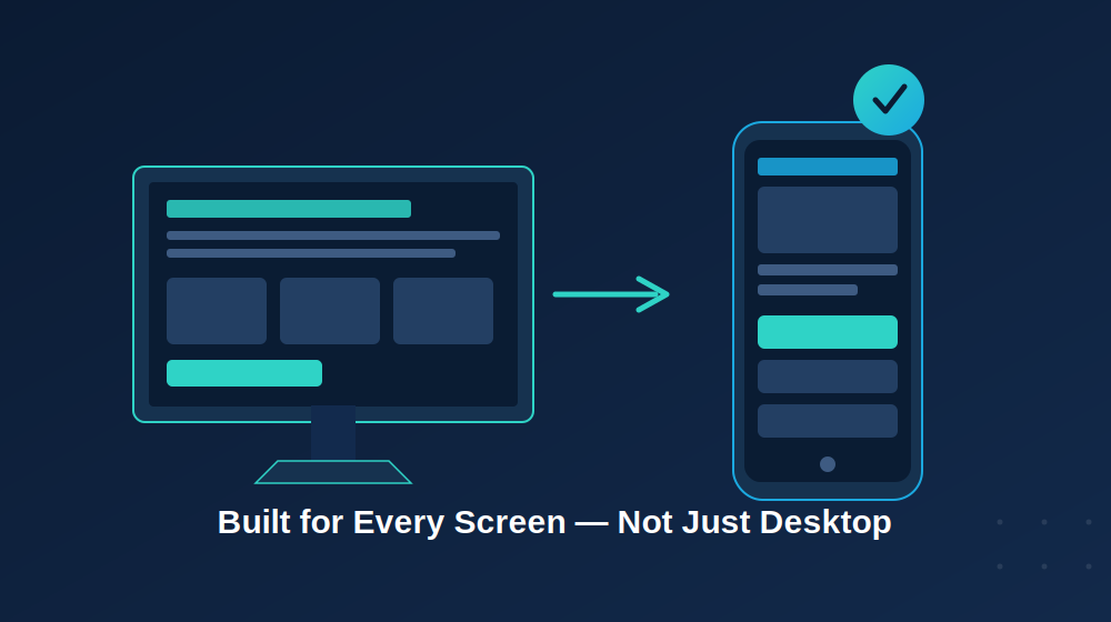 Responsive web design and native mobile app experience shown side by side across desktop and phone screens